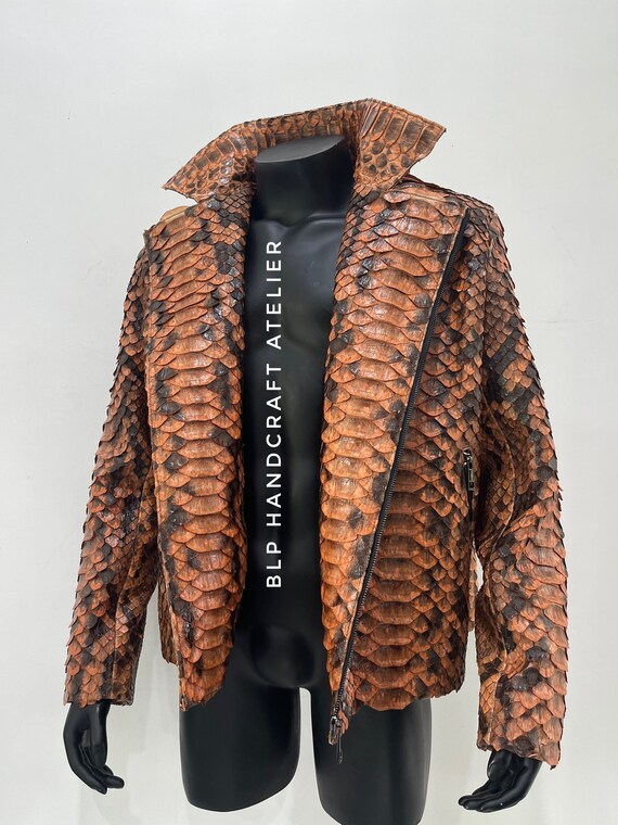 Men's KING Snakeskin Biker Jacket Brown Python Leather - Etsy