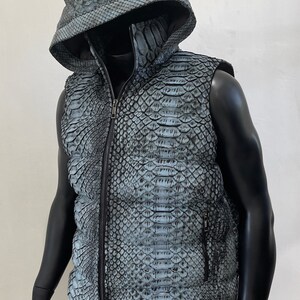King Python Leather Vest, Dragon Python Vest, Man’s Snakeskin Vest, Leather Vest For man, Leather Hood Vest image 2