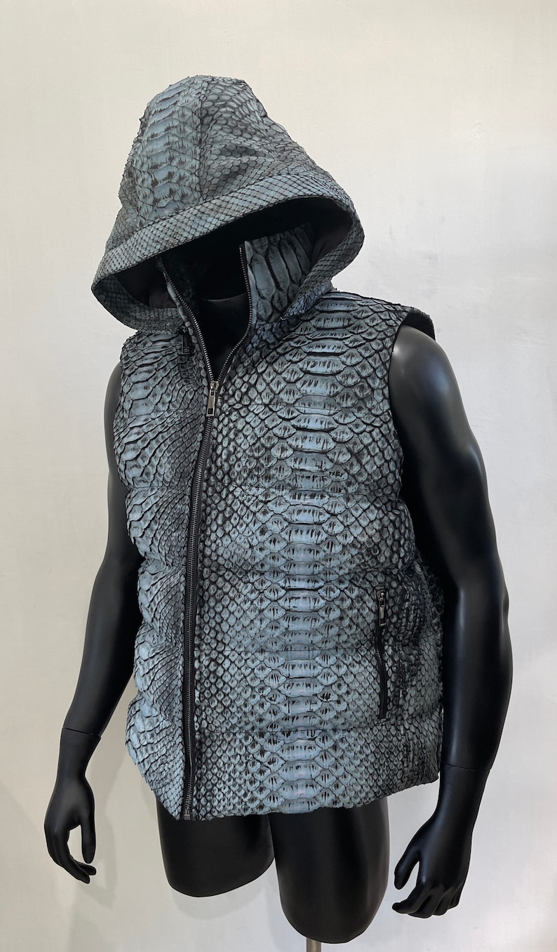 King Python Leather Vest, Dragon Python Vest, Man’s Snakeskin Vest, Leather Vest For man, Leather Hood Vest image 2