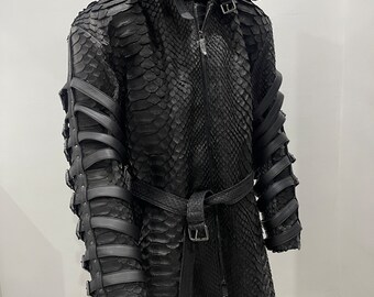 ジャケット・アウター unknown black pythons long coat Leather Jacket with Python Luxury Billionaire