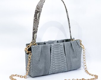 Snakeskin Clutch , Snakeskin Crossbody Bag, Python Leather bag, Grey leather clutch