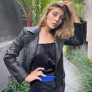 キングパイソンレザージャケット、レディーススネークスキンジャケット、ドラゴンパイソンジャケット