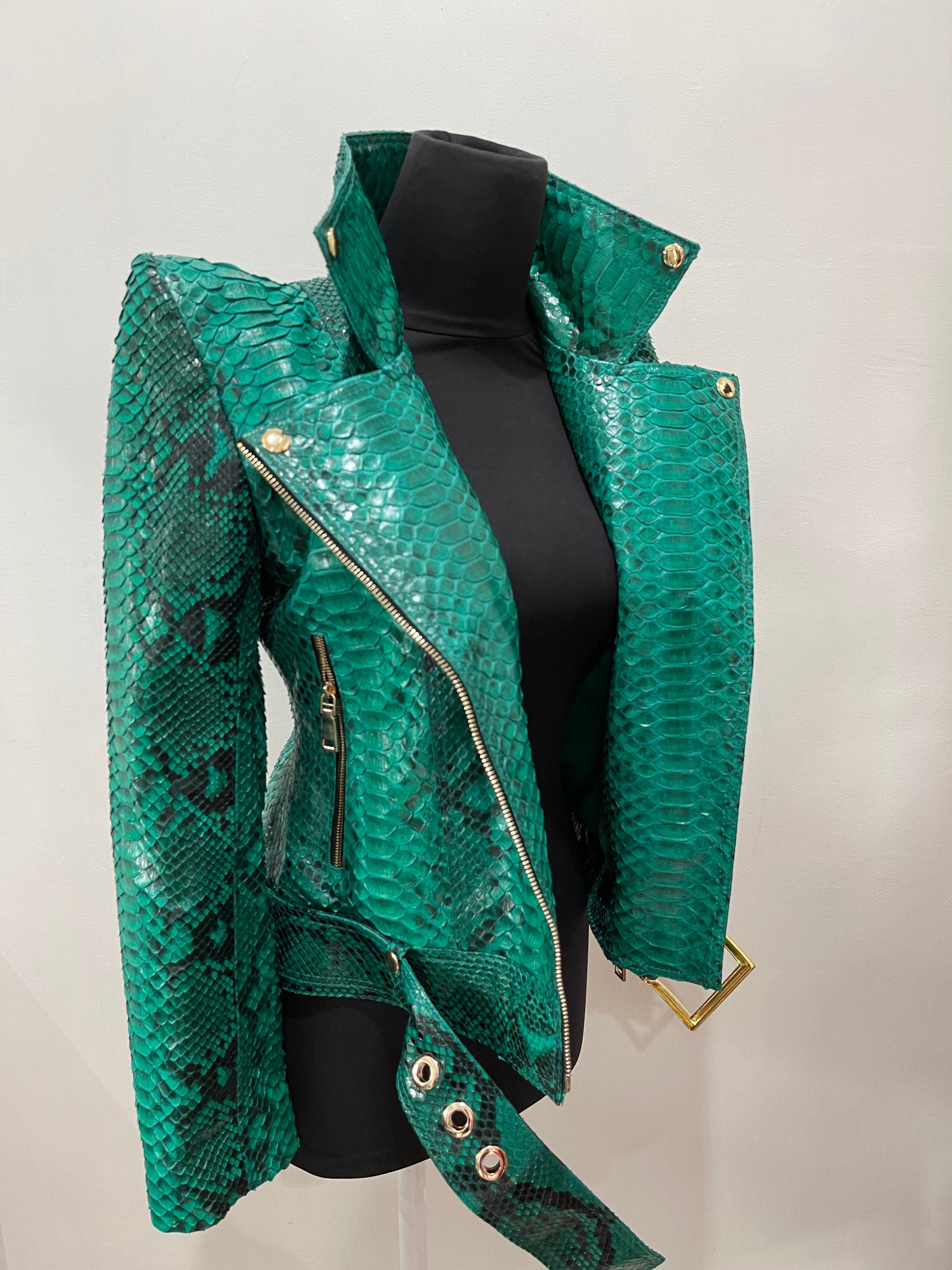 Green Snakeskin Jacket Womens Python Leather Jacket Glossy - Etsy