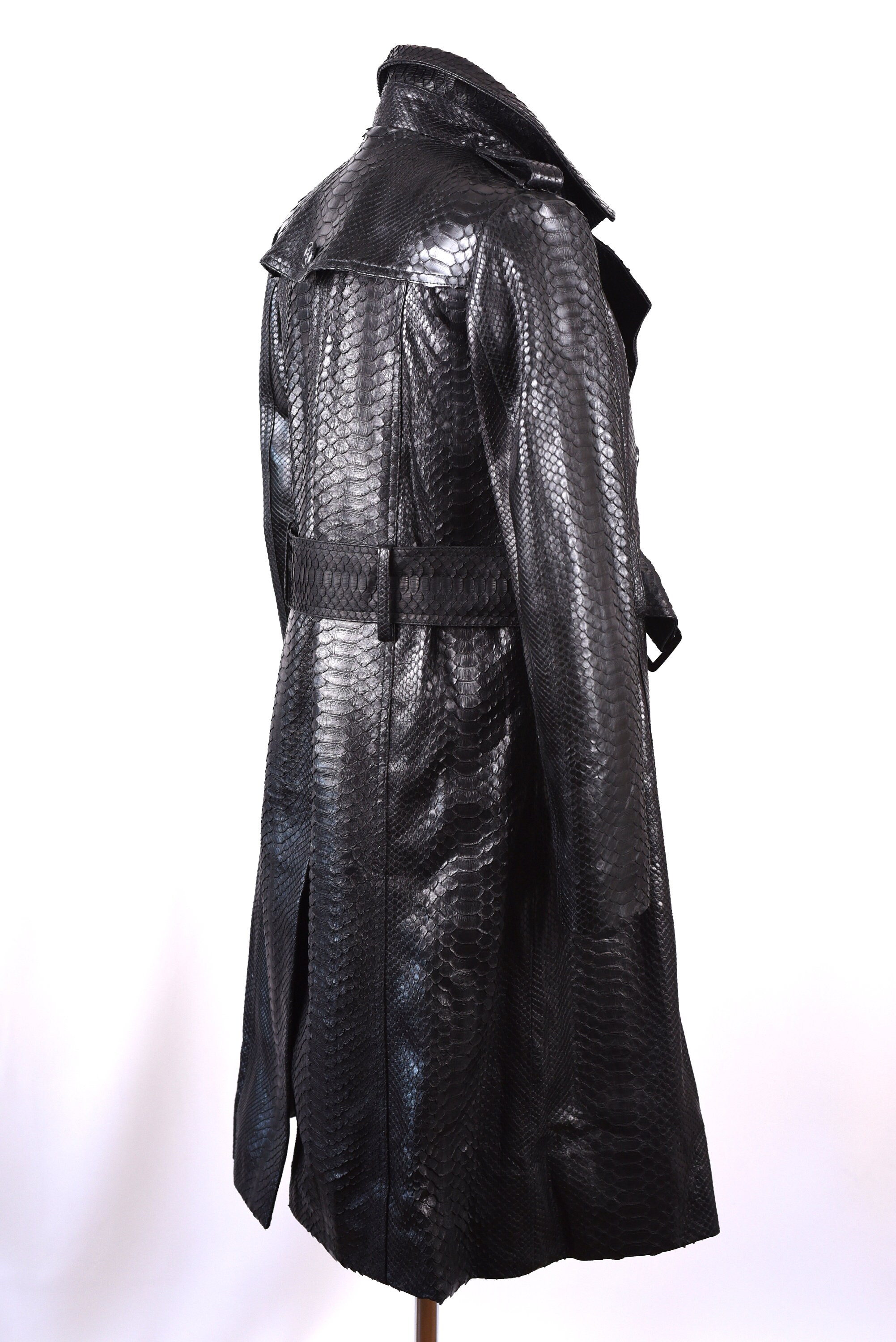 【2025福袋】 Coat, Women's Snakeskin Black Trench Long Coat, Leather ジャケット・アウター