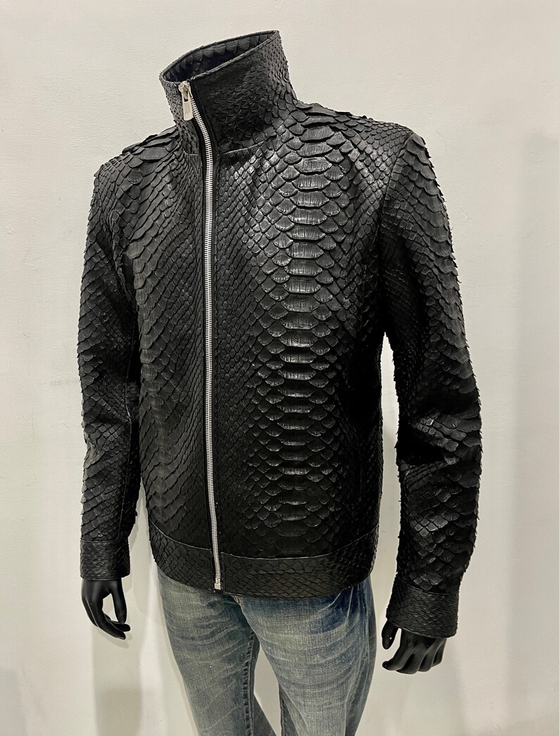 Men's KING Snakeskin Jacket, Black Python Leather Jacket for Men ...