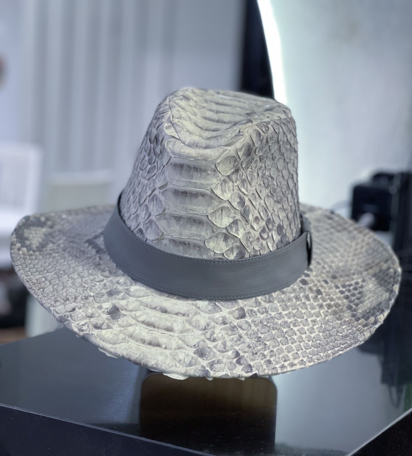 Snakeskin Cowboy Hat, Python Leather Cowboy Hat, Leather Cap  display picture 3