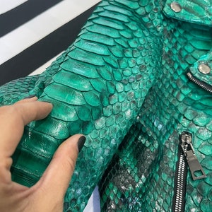 Green Snakeskin Jacket, Womens Python Leather,Biker Snakeskin Jacket, Emerald Leather Jacket image 4