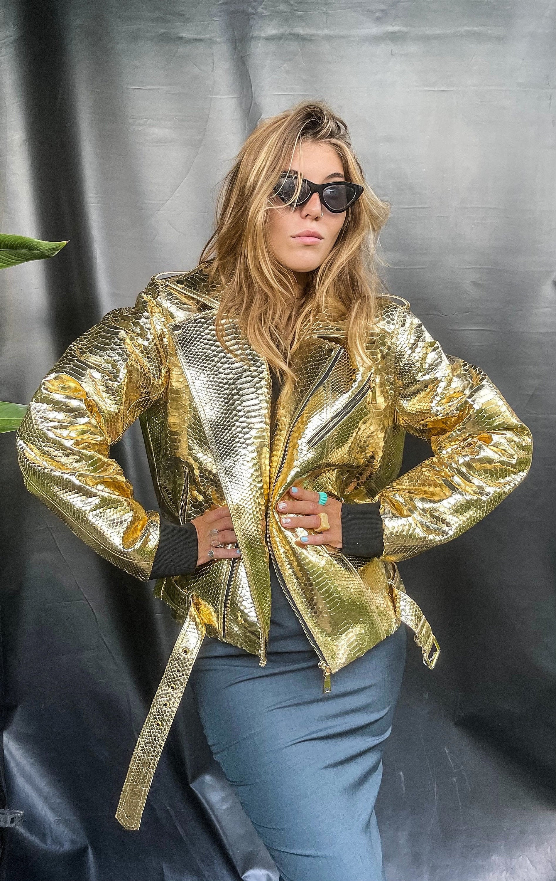 Golden Snakeskin Jacket | Python Leather Jacket | Woman's Golden Snakeskin Jacket | Python Leather Jacket | Woman's