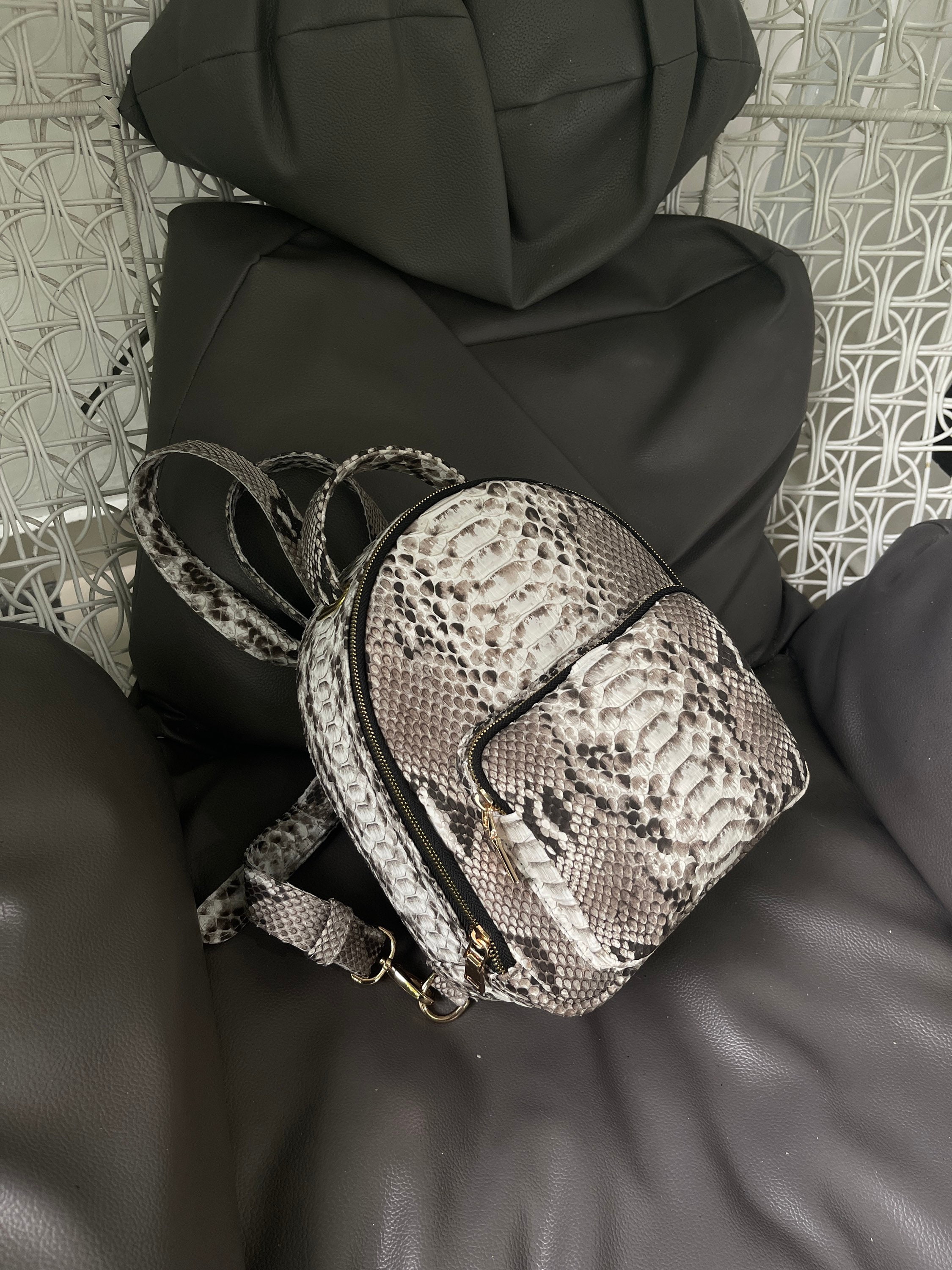Free People Stylish Black and Gray Snakeskin Backpack Free people snakeskin mini backpack Like new | Mercari main image 2