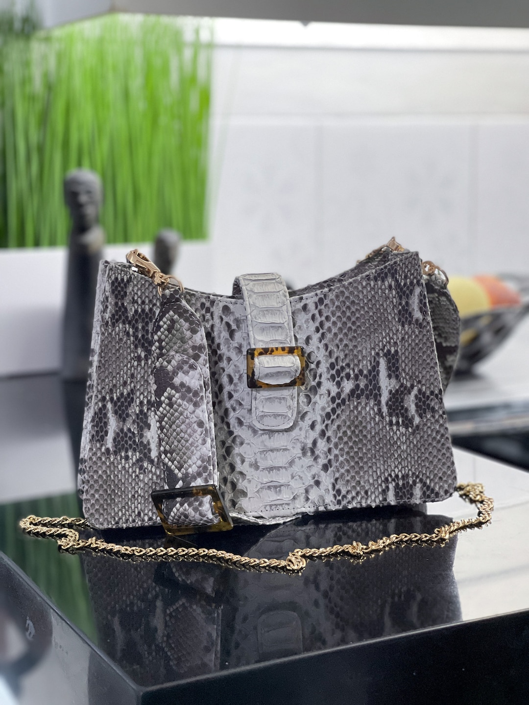 Woman Python Leather Handbag, Snakeskin Crossbody Bag, Python