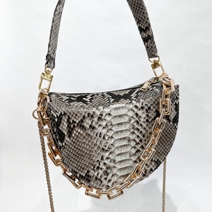 Woman Small Bag, Python Leather Crossbody Bag, Snakeskin Leather Cosmetic Bag, Evening Bag, Small Leather Clutch