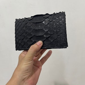 Snakeskin passport cover, Black leather cover, King python leather passport cover