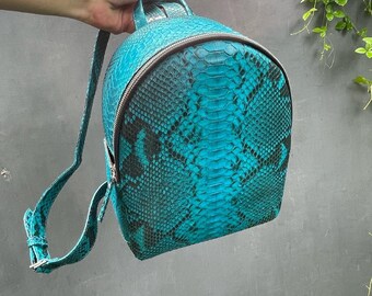 Sac à dos en cuir Python pour femme Sac à main en peau de serpent vert, cadeau exotique, streetstyle, couleur estivale, tendance, luxe, qualité supérieure, fait main