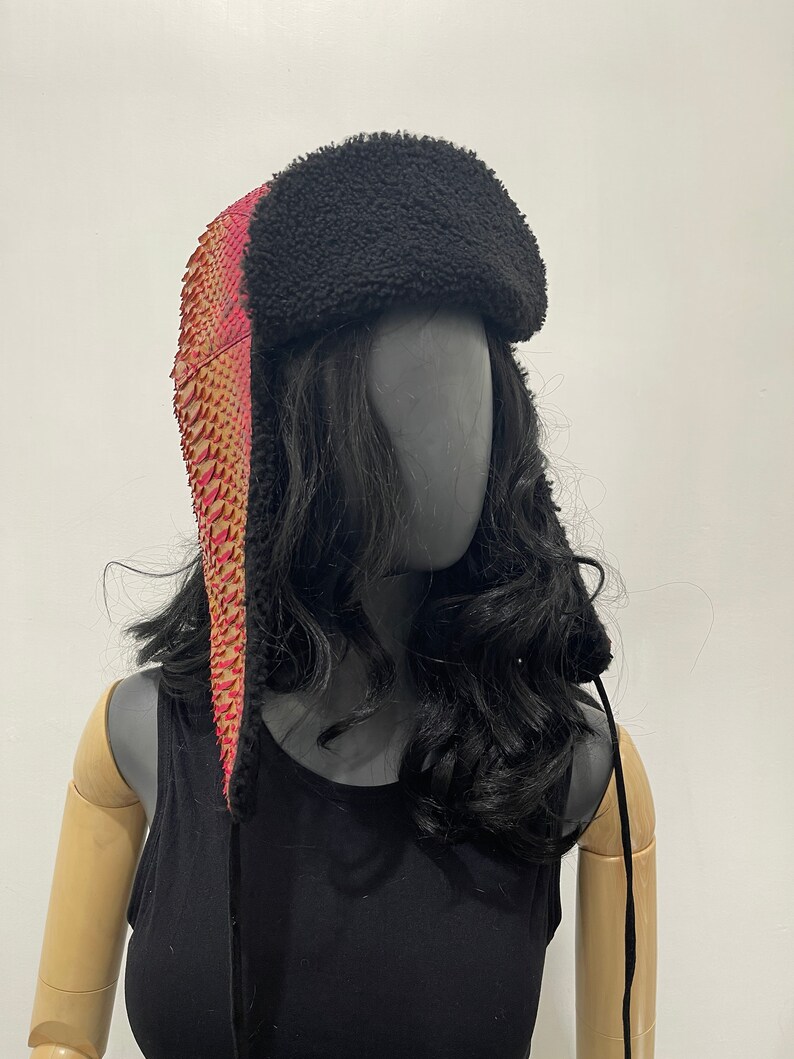 Python Leather Trapper Hat, Winter Snakeskin Hat image 3
