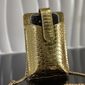 Funda de piel de pitón para teléfono, bolso de piel para teléfono, monedero, cartera de piel, cartera de piel de serpiente