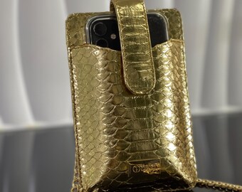 携帯電話用パイソンレザーケース、携帯電話用レザーバッグ、携帯電話用財布、レザーウォレット、ヘビ革バッグウォレット