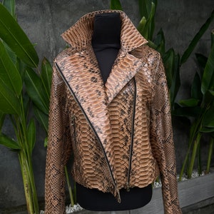 Women's Dragon Snakeskin Jacket, Python Leather Jacket, Real Python