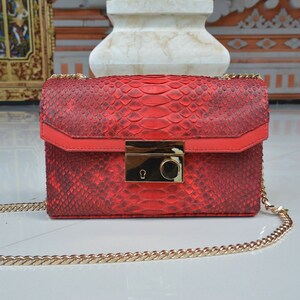 Red Snakeskin Crossbody Bag | Small Python leather bag| Red Leather Purse
