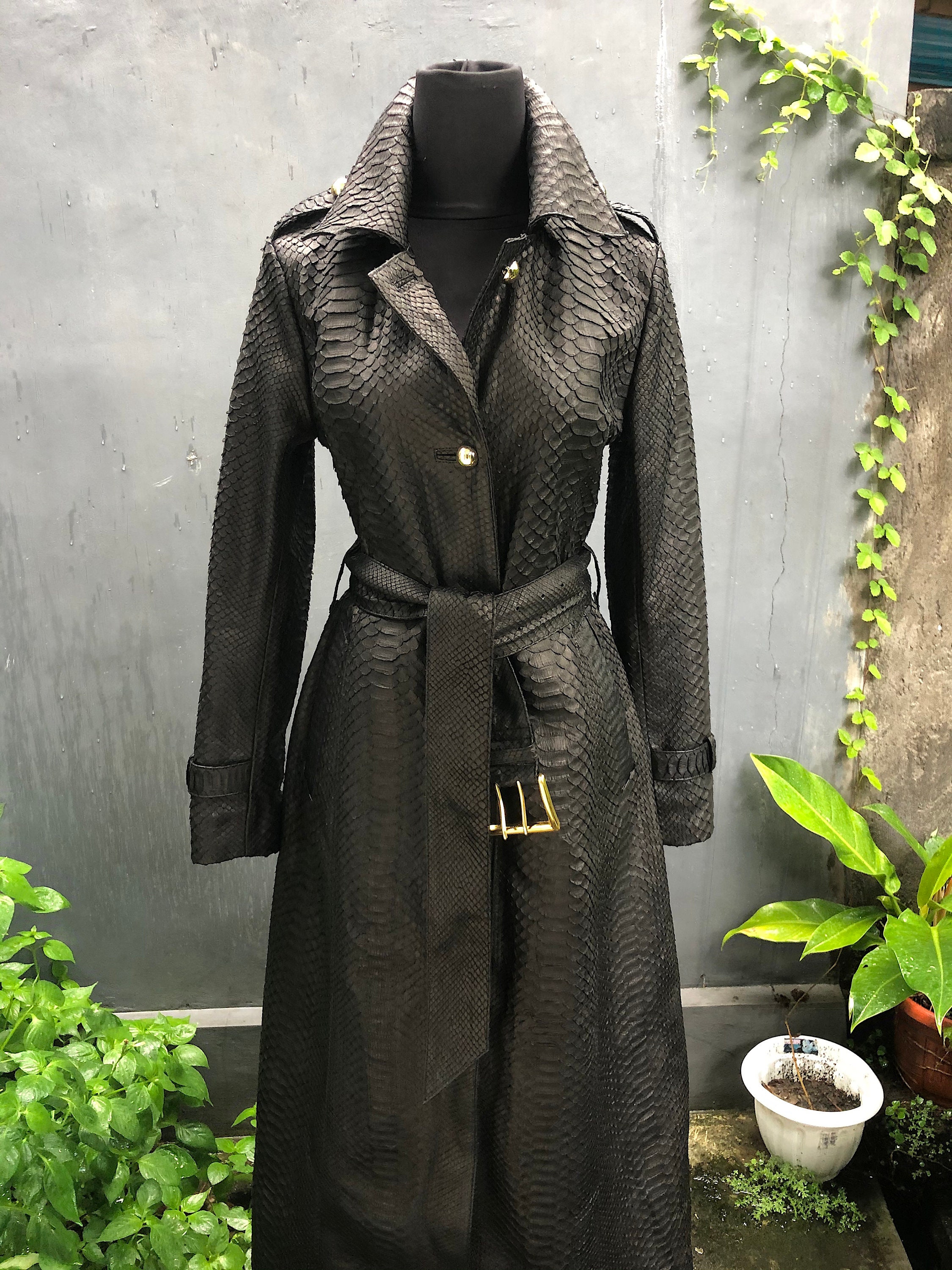 ジャケット・アウター unknown black pythons long coat Black Python Leather Long Coat #204 : LeatherCult: Genuine