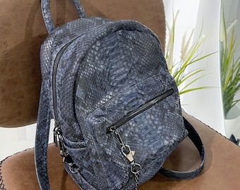 Python Leather Backpack,  Snakeskin  Backpack, Gray Leather Rucksack, Custom Leather Backpack