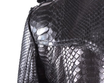 Black Snakeskin Women's Coat, Trench Leather Coat, Long