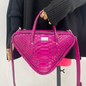 Trigon Python Leather Bag, Snakeskin Crossbody Purse, Pink Python leather Purse, Python Purse, Petty Leather Bag, Evening small bag