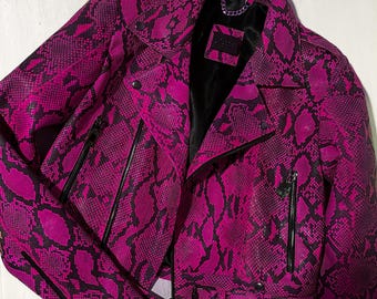 Pink Snakeskin Jacket, Pink Python Leather Jacket, Pink Leather