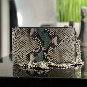 Cartera de piel de pitón, cartera de piel de serpiente marrón, soporte de viaje de piel, funda para teléfono móvil de piel marrón, bolsos cruzados
