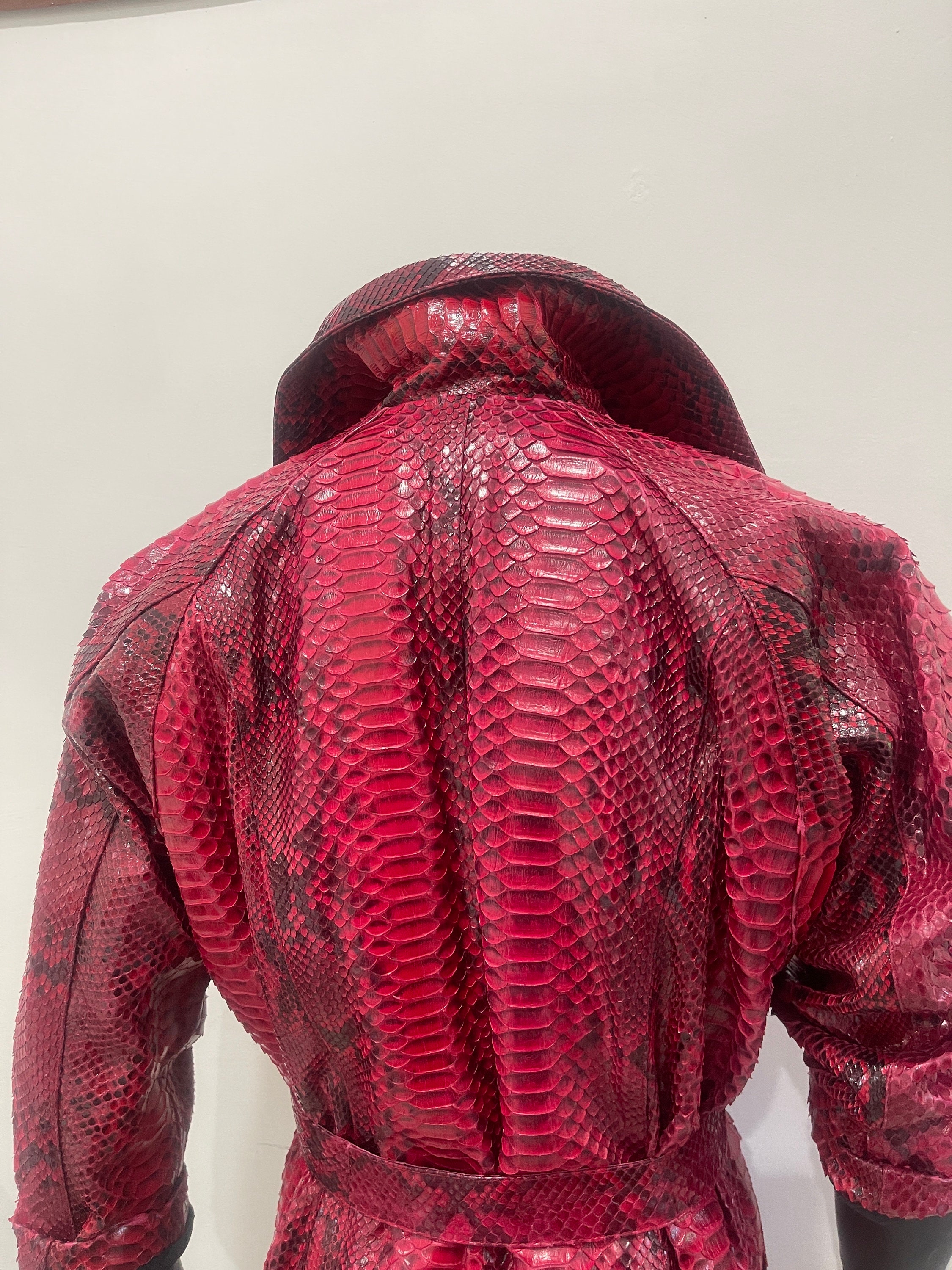 Man’s Snakeskin Coat, Dragon Python Leather Coat, Man’s Red Leather ...