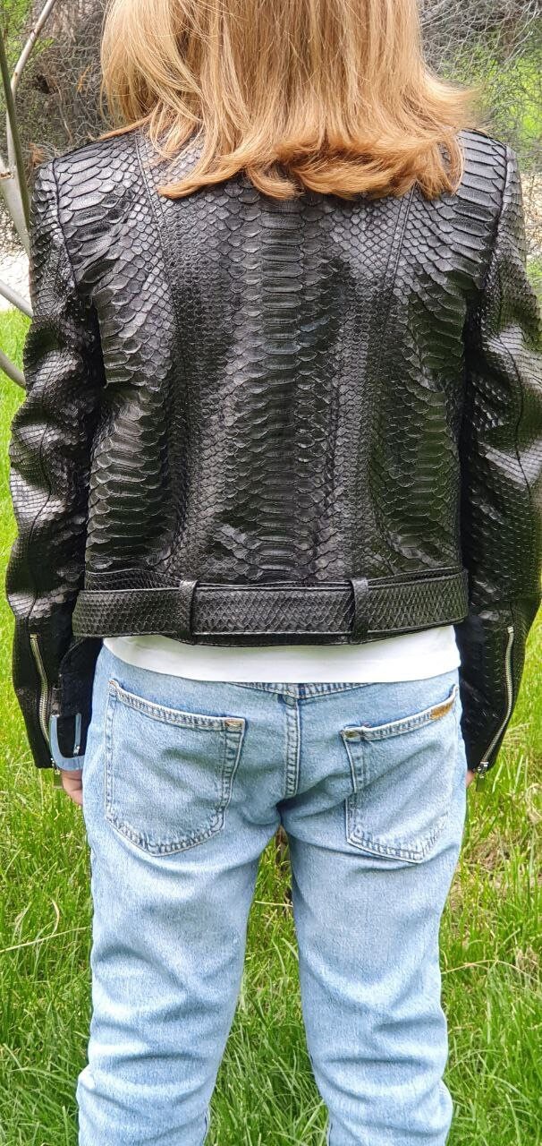 男の子用スネークスキンジャケット、子供用レザーバイカージャケット