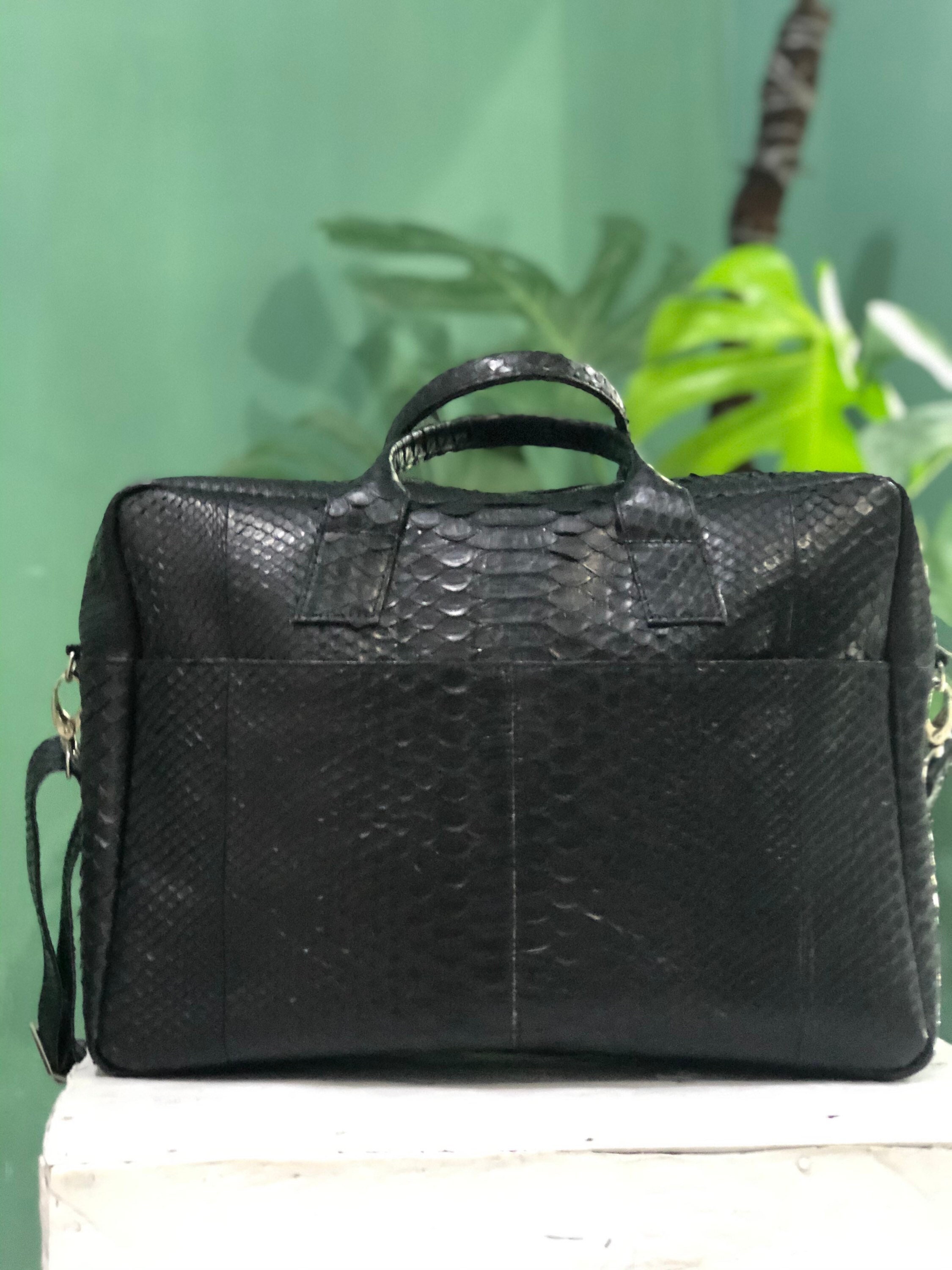 Vintage Glamour Bags Genuine Black Python Snakeskin and Black 