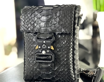 パイソンレザーバッグ、携帯電話用小型レザーバッグ、レザー携帯電話、レザーウォレット、ヘビ革バッグウォレット