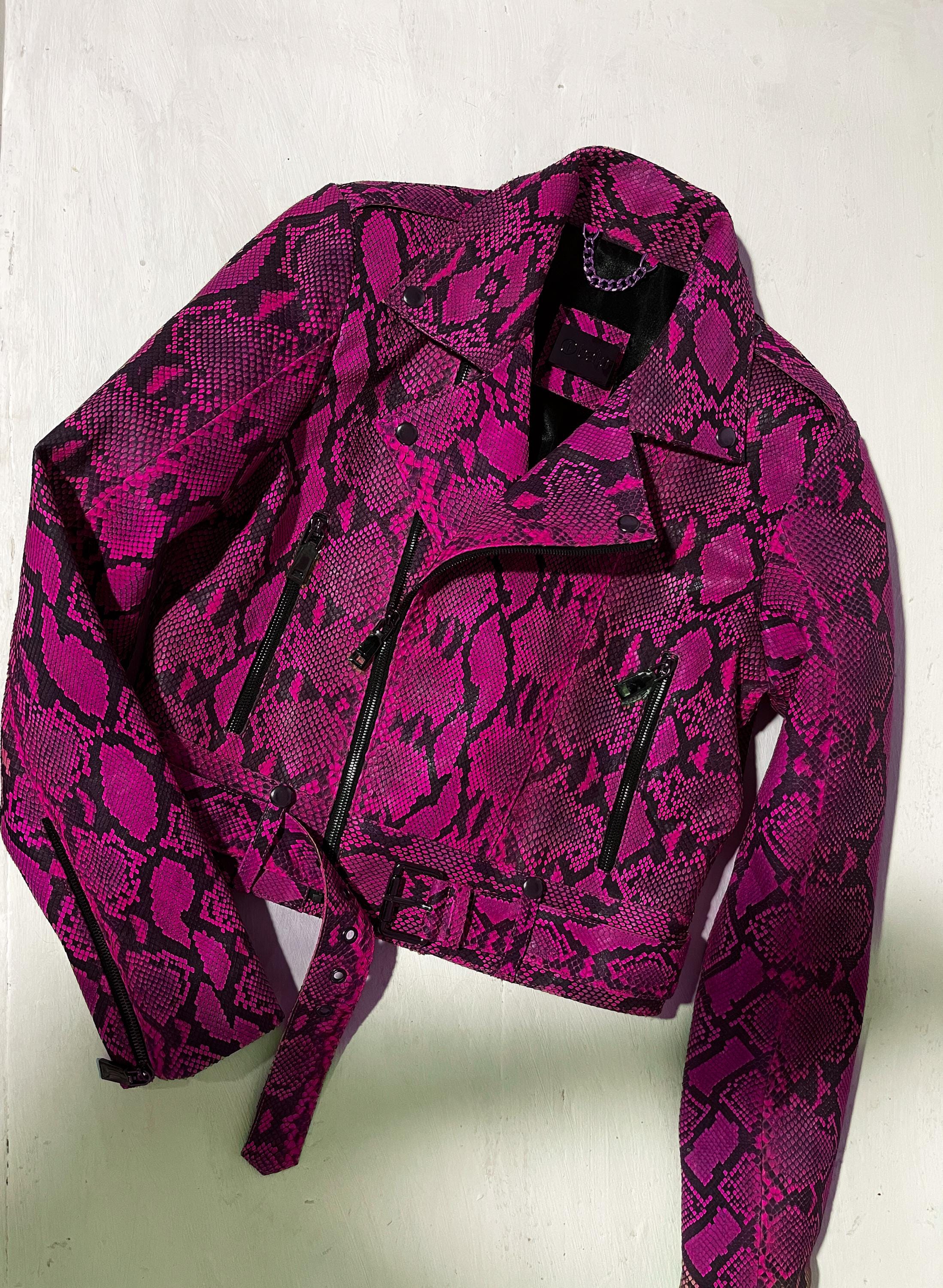 Pink Snakeskin Jacket, Pink Python Leather Jacket, Pink Leather