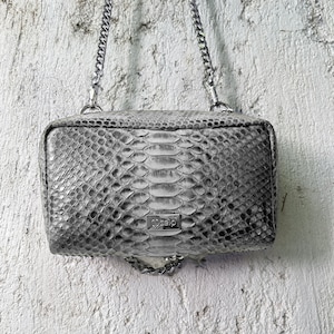 Snakeskin Crossbody Bag, Python Leather Purse, Petty Leather Bag, Evening Small Glossy Leather Bag, Snakeskin Belt Bag