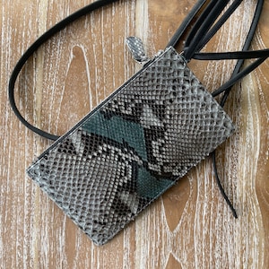 Python Leather Wallet, Brown Snake Leather Wallet, Leather Travel Holder,  Brown Leather Cell Phone Case, Crossbody Bags