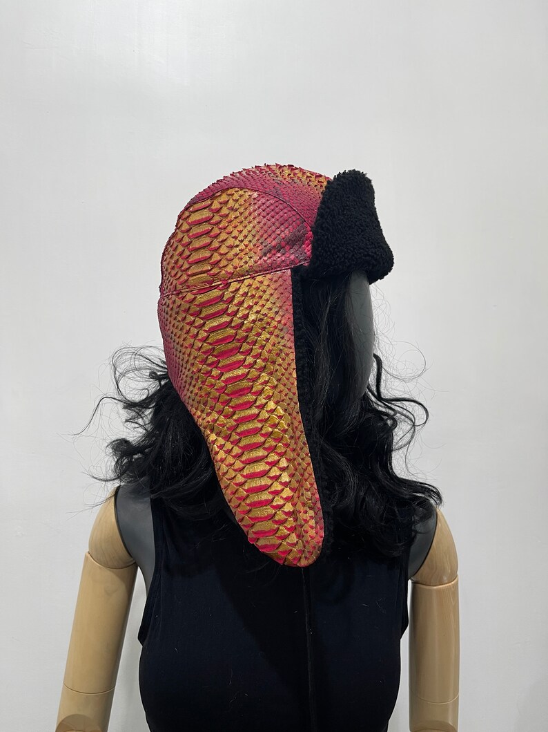 Python Leather Trapper Hat, Winter Snakeskin Hat image 4