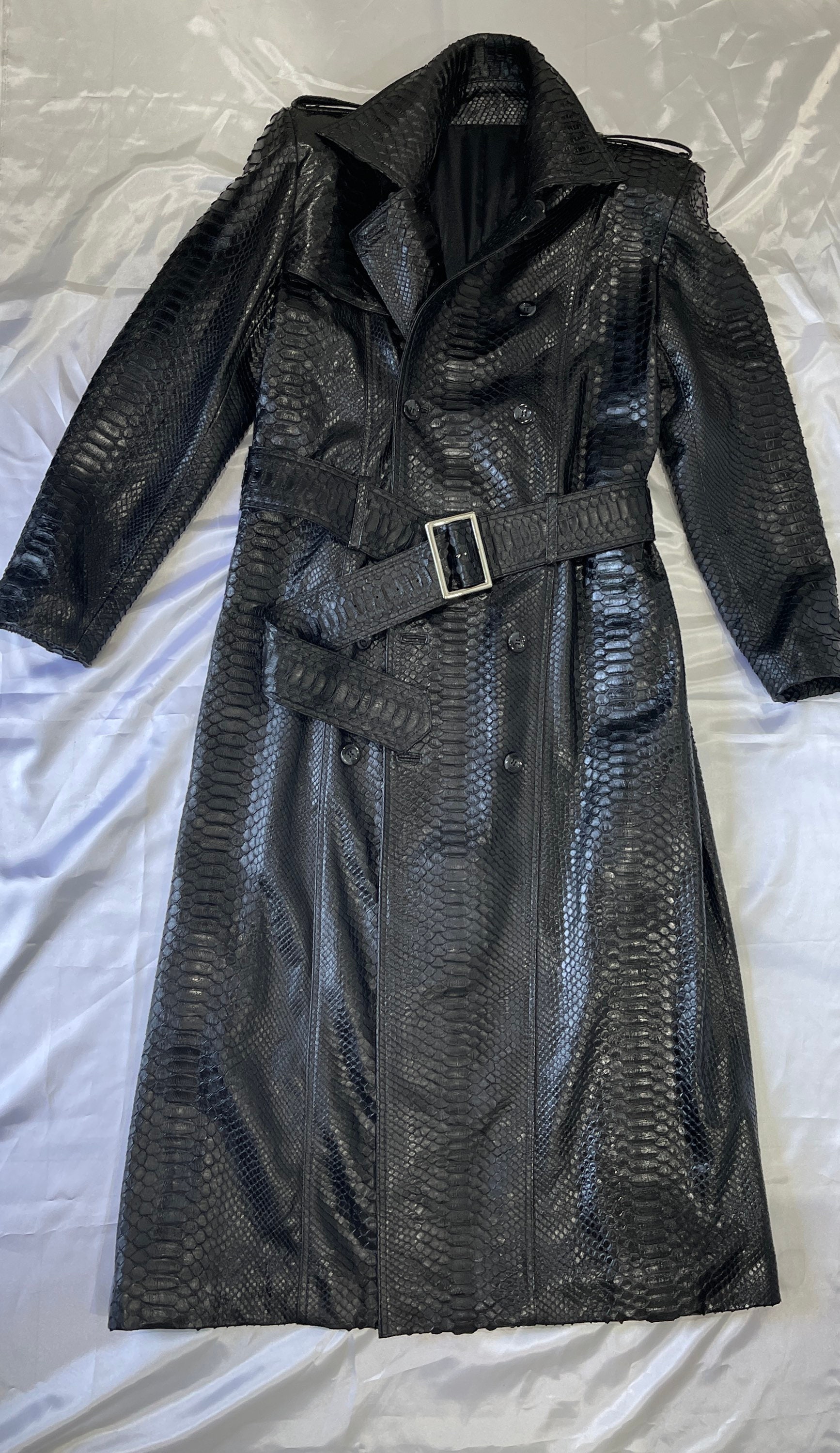 Man's Snakeskin Trench Coat, Python Leather Men's Coat
