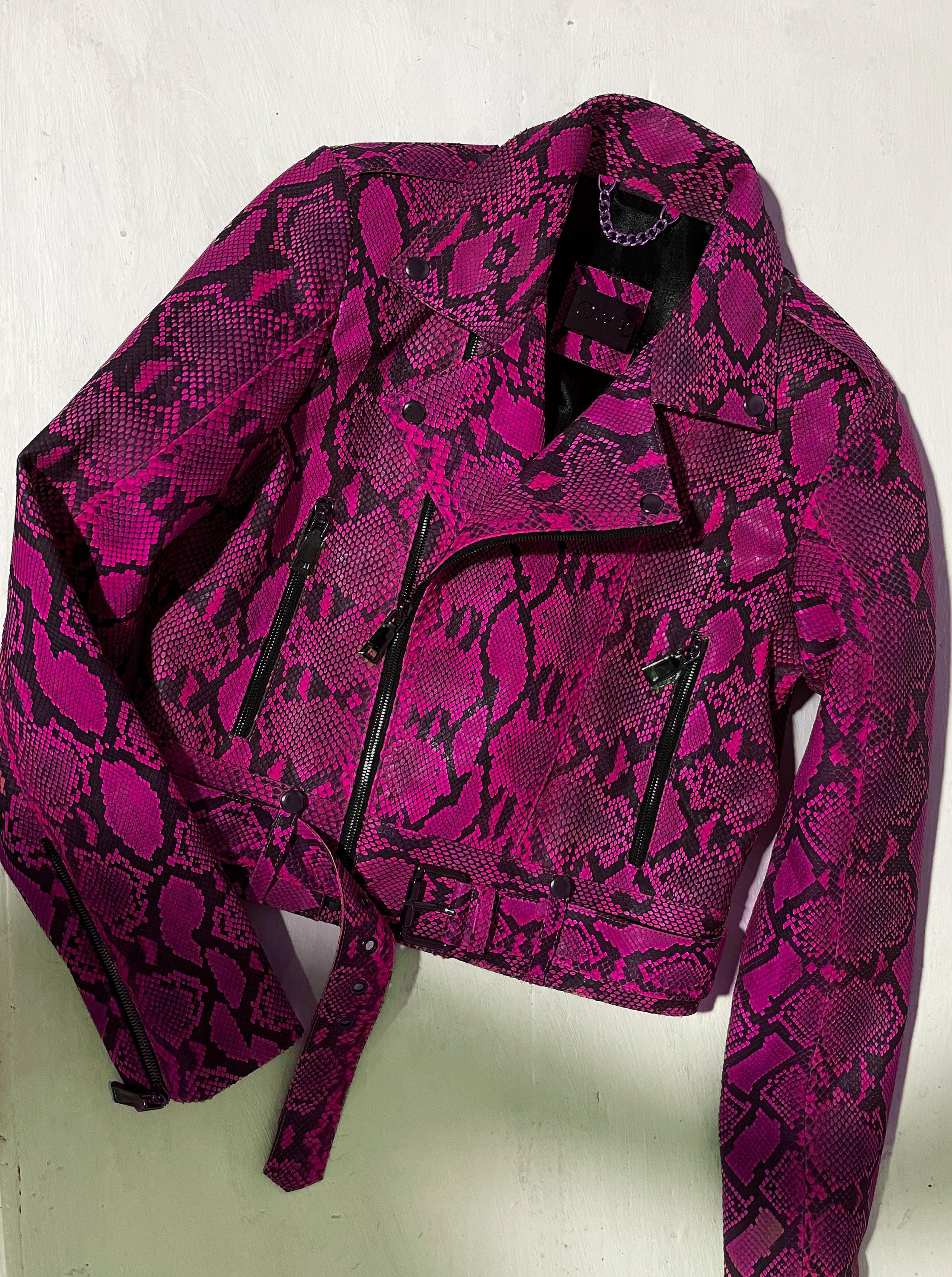 Pink Snakeskin Jacket, Pink Python Leather Jacket, Pink Leather