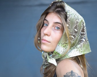 Snakeskin Head Scarf, Python leather Heard Wrap, Python Headscarf, Leather Neck Scarf, Leather Head Scarves, Leather Bandanna