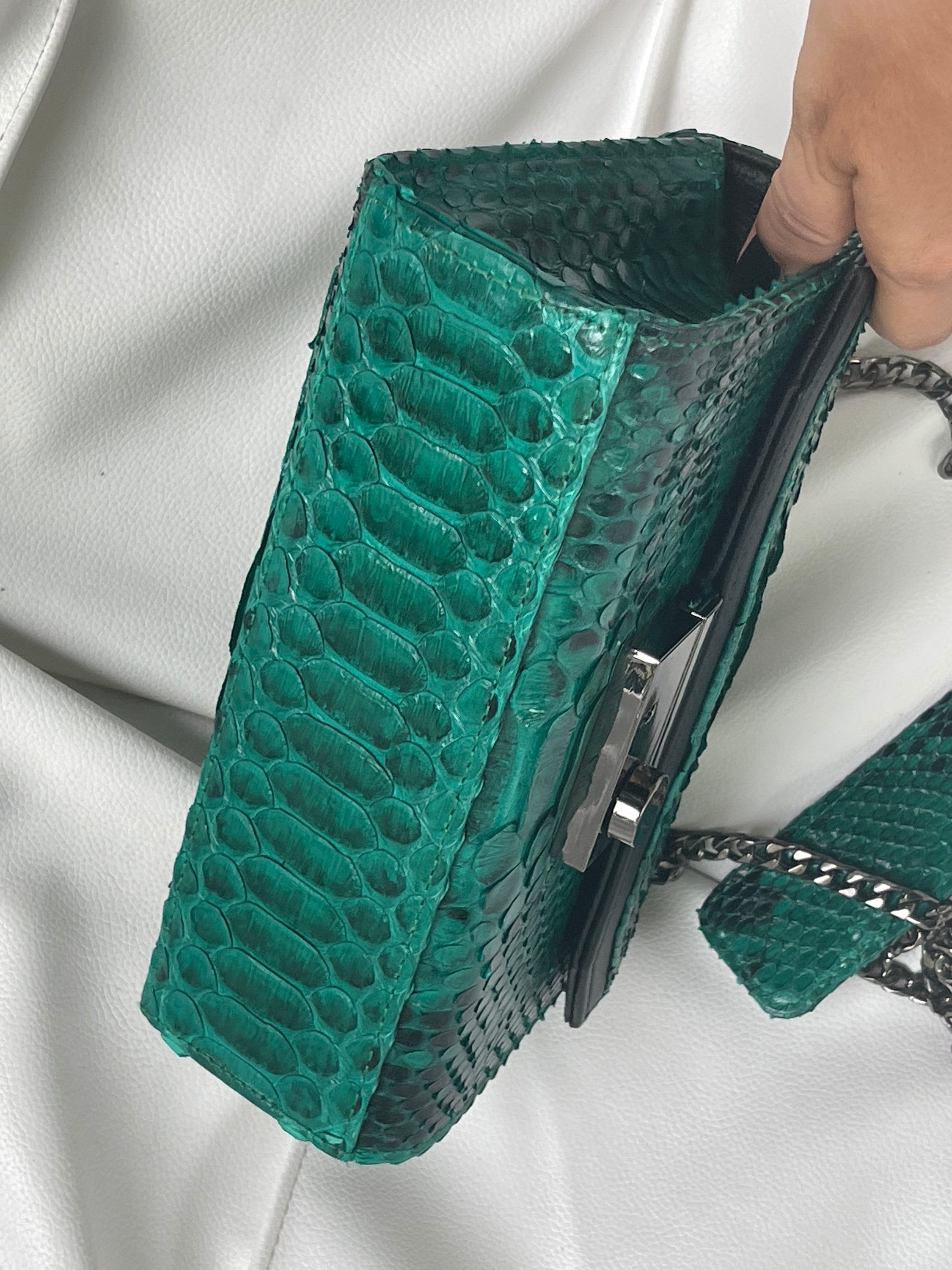 Green Snakeskin Crossbody Bag | Emerald Python Leather Bag| Green