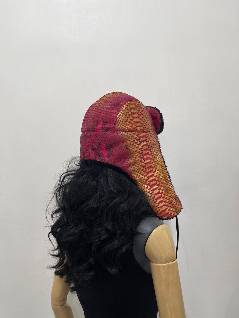 Python Leather Trapper Hat, Winter Snakeskin Hat image 8