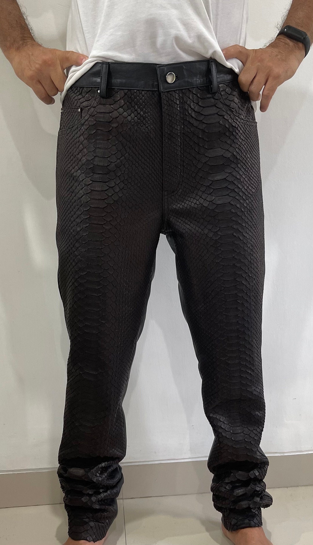 Python Leather Pants, Snakeskin Pants, Black Leather Pants Python Leather Pants, Snakeskin Pants, Black Leather Pants