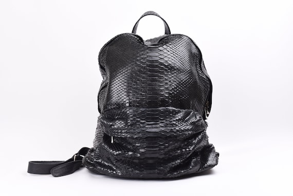 Snakeskin Backpack Unisex Black Python Leather Backpack Glossy Snakeskin Rucksack Soft Leather Backpack Etsy UK