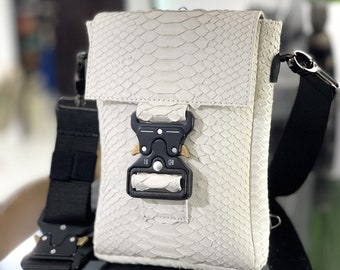 パイソンレザーバッグ、携帯電話用小型レザーバッグ、レザー携帯電話、レザーウォレット、ヘビ革バッグウォレット