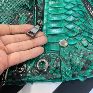 Green Snakeskin Jacket, Womens Python Leather,Biker Snakeskin Jacket, Emerald Leather Jacket image 5