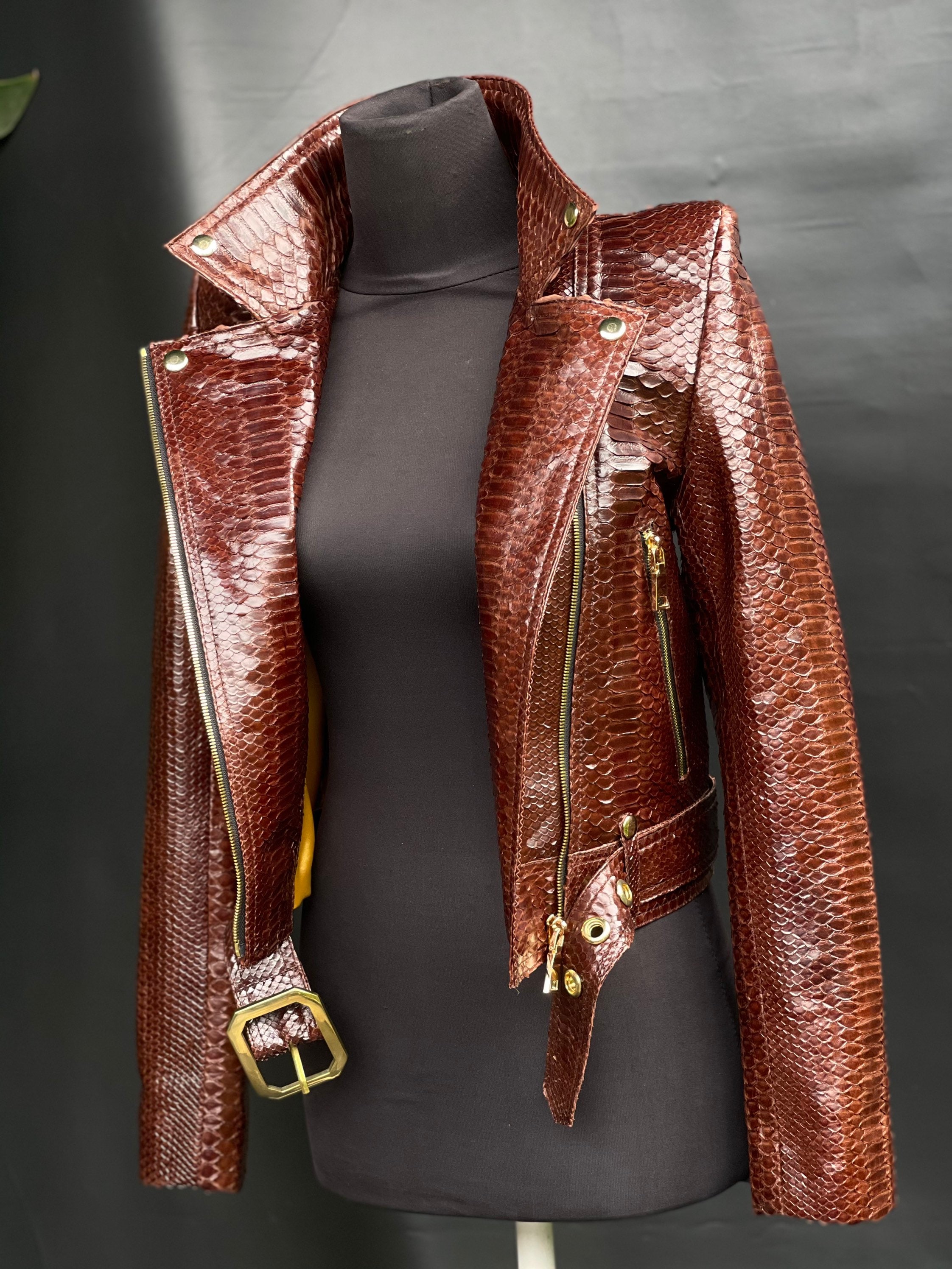 Brown Snakeskin Jacket Python Leather Jacket Biker Brown Etsy