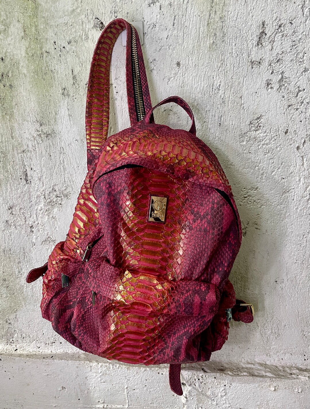 Snakeskin Backpack | Unisex Black Python Leather Backpack | Glossy ...