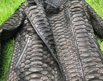 Custom King Python Leather Jacket, Woman's Biker Snakeskin