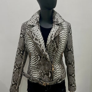 Women's Snakeskin Jacket, Python Leather Jacket, Snakeskin Biker Jacket