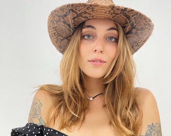 Snakeskin Hat, Python Leather Cowboy Hat, Leather Cap, Python Leather Hat